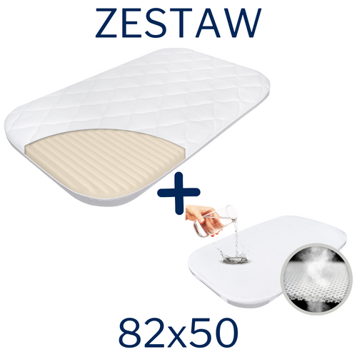 ZESTAW - Materac FizjoMAX First do dostawki Chicco Next2Me Magic/ Dream/ Essential 82x50 Piankowy + Ochraniacz AIR PROTECT + 2x Prześcieradło do Dostawki + Klin