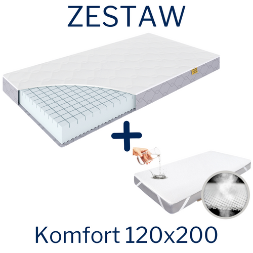 Zestaw - Materac Komfort 120x200 + 2x Ochraniacz