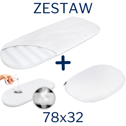 ZESTAW - Materac do gondoli 78x32 + Prześcieradło + Ochraniacz AIR PROTECT + Klin do Gondoli