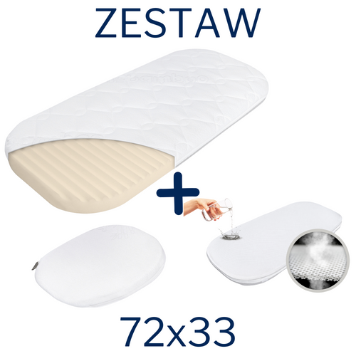 ZESTAW - Materac FizjoMAX First Hug do kołyski Chicco Baby Hug 72x33 + Ochraniacz AIR PROTECT + Klin do Kołyski