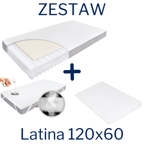 Zestaw - Materac LATINA 120x60 + Ochraniacz AIR PROTECT + Klin do Łóżeczka