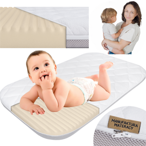ZESTAW - Materac FizjoMAX First  do dostawki Kinderkraft Neste up/ Air/ Grow 89x52 + 2x Ochraniacz AIR Protect + Prześcieradło do Dostawki