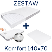 Zestaw - Materac KOMFORT 140x70 + Ochraniacz AIR PROTECT + Klin do Łóżeczka