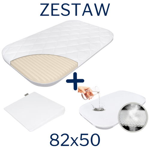 ZESTAW - Materac FizjoMAX First do dostawki Chicco Next2Me Magic/ Dream/ Essential 82x50 Piankowy + Ochraniacz AIR PROTECT + Klin do Dostawki