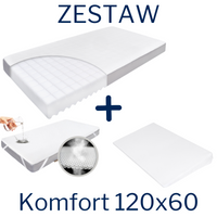 Zestaw - Materac KOMFORT 120x60 + Ochraniacz AIR PROTECT + Klin do Łóżeczka